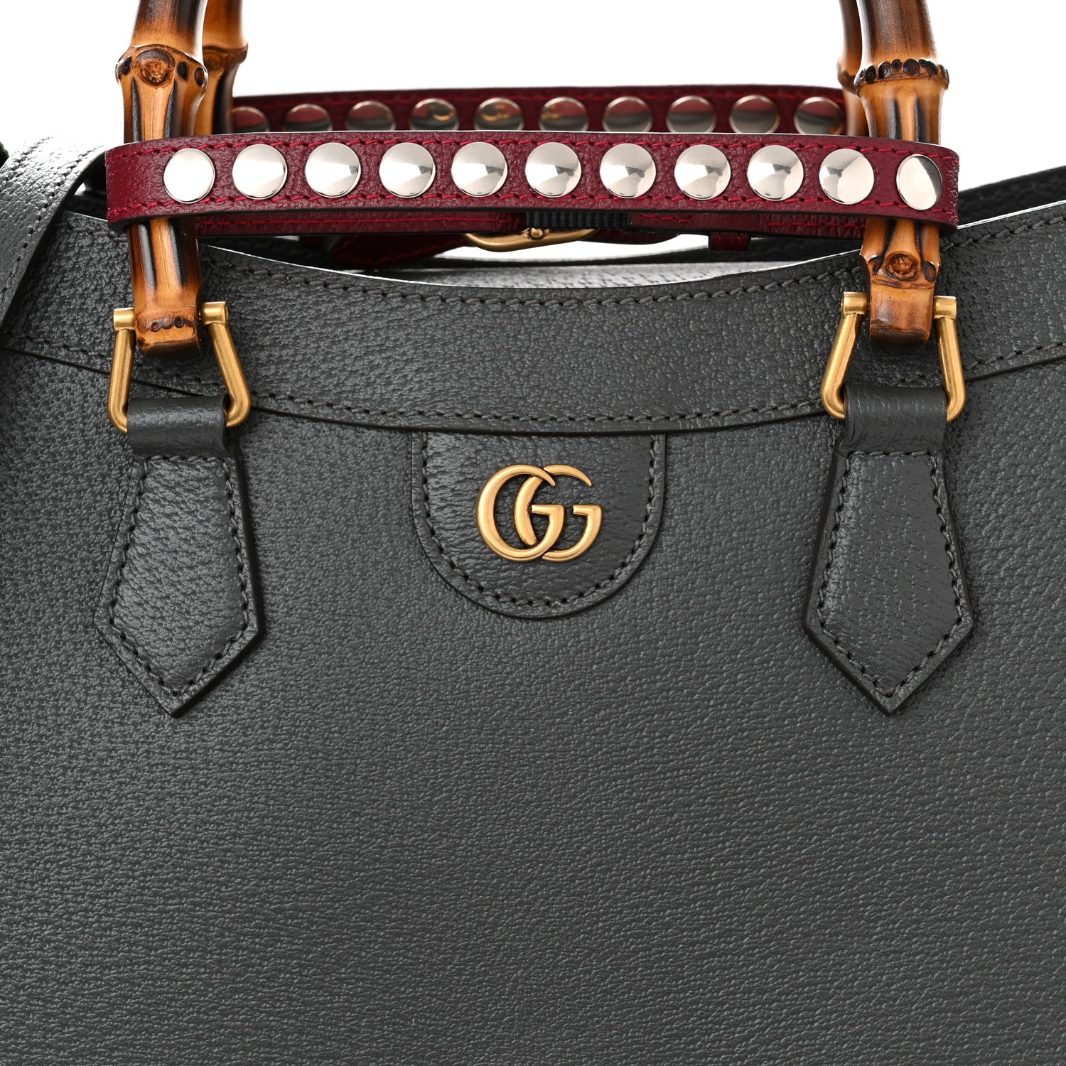 Gucci Textured Dollar Calfskin Web Studded Maxi Diana Tote Bag Graphite Grey 8 of 11