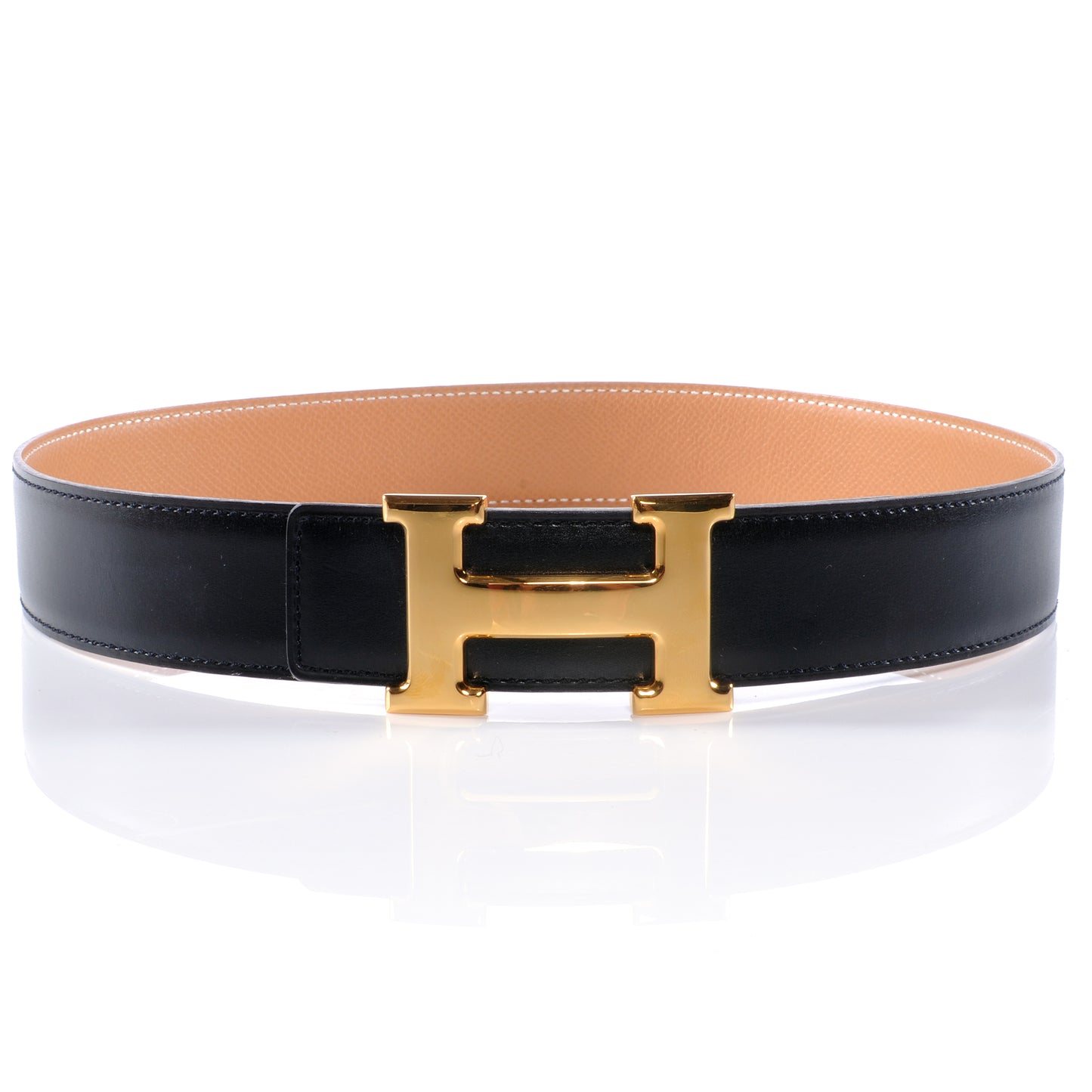 Box Courchevel 32mm H Belt 65 Black Gold