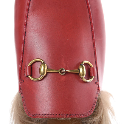Gucci Betis Glamour Calfskin Fur Womens Princetown Slippers 37 Hibiscus Red Naturale 9 of 13