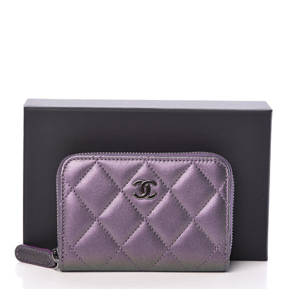 Chanel Metallic Lambskin Quilted Zip Around Coin Purse Wallet Dark Purple 8 of 8