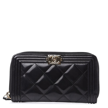 Chanel Glazed Calfskin Quilted Small Boy Zip Around Wallet Black 1 of 9