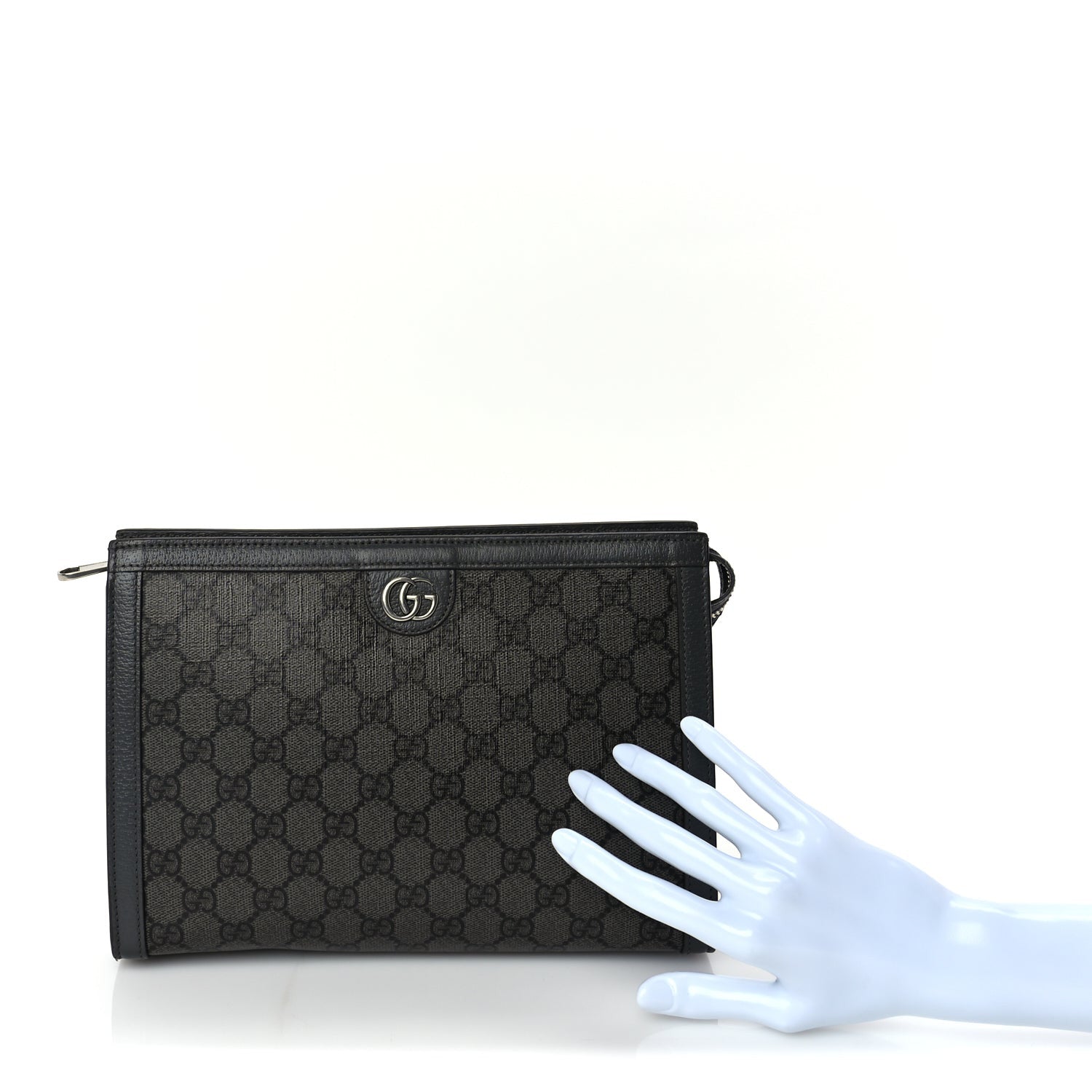 Gucci GG Supreme Monogram Textured Dollar Calfskin Ophidia Wristlet Pouch  Grey Black Graphite Grey 2 of 7