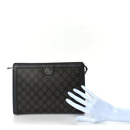 Gucci GG Supreme Monogram Textured Dollar Calfskin Ophidia Wristlet Pouch  Grey Black Graphite Grey 2 of 7