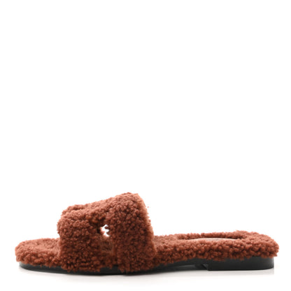Hermes Woolskin Oran Sandals 35.5 Cognac 1 of 8