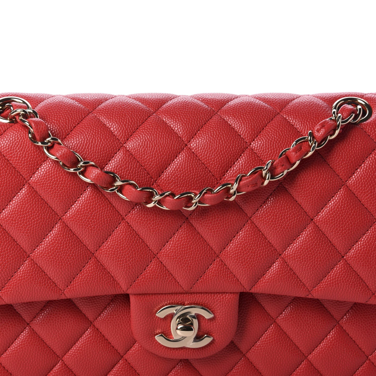 Caviar Quilted Medium Double Flap Red