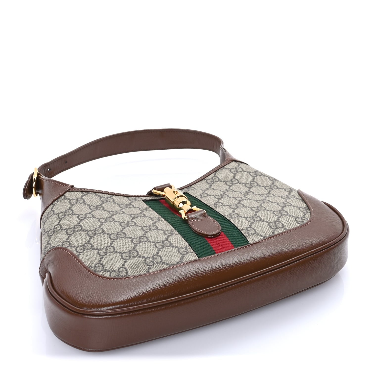 Gucci GG Supreme Monogram Azalea Calfskin Web Small Jackie 1961 Hobo Beige Ebony Brown Sugar 3 of 7