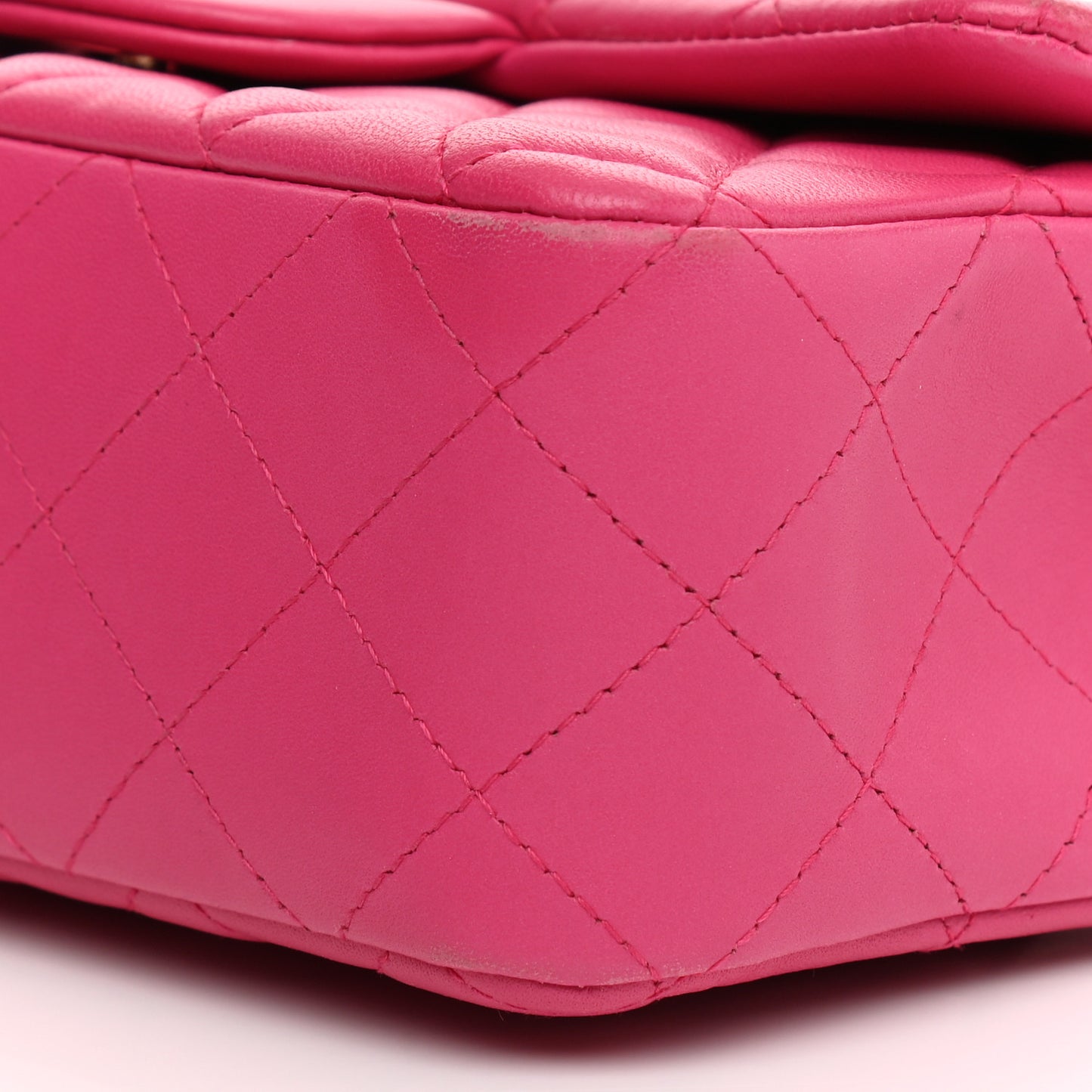 Lambskin Quilted Mini Rectangular Flap Fuchsia