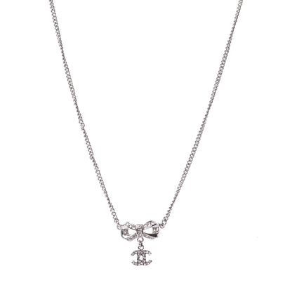 Chanel Crystal CC Bow Necklace Silver 1 of 5
