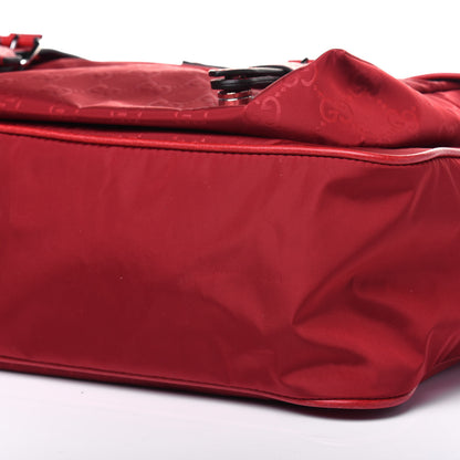 Gucci Nylon Monogram Double Buckle Flap Messenger Bag Vibrant Red 7 of 11