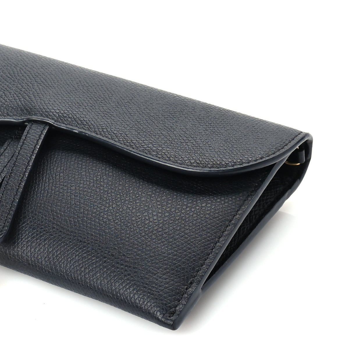 Grained Calfskin Saddle Chain Wallet Pouch  Black