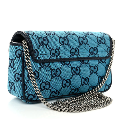 Gucci Monogram Multicolor Matelasse Diagonal Super Mini GG Marmont Shoulder Bag Light Blue 3 of 10