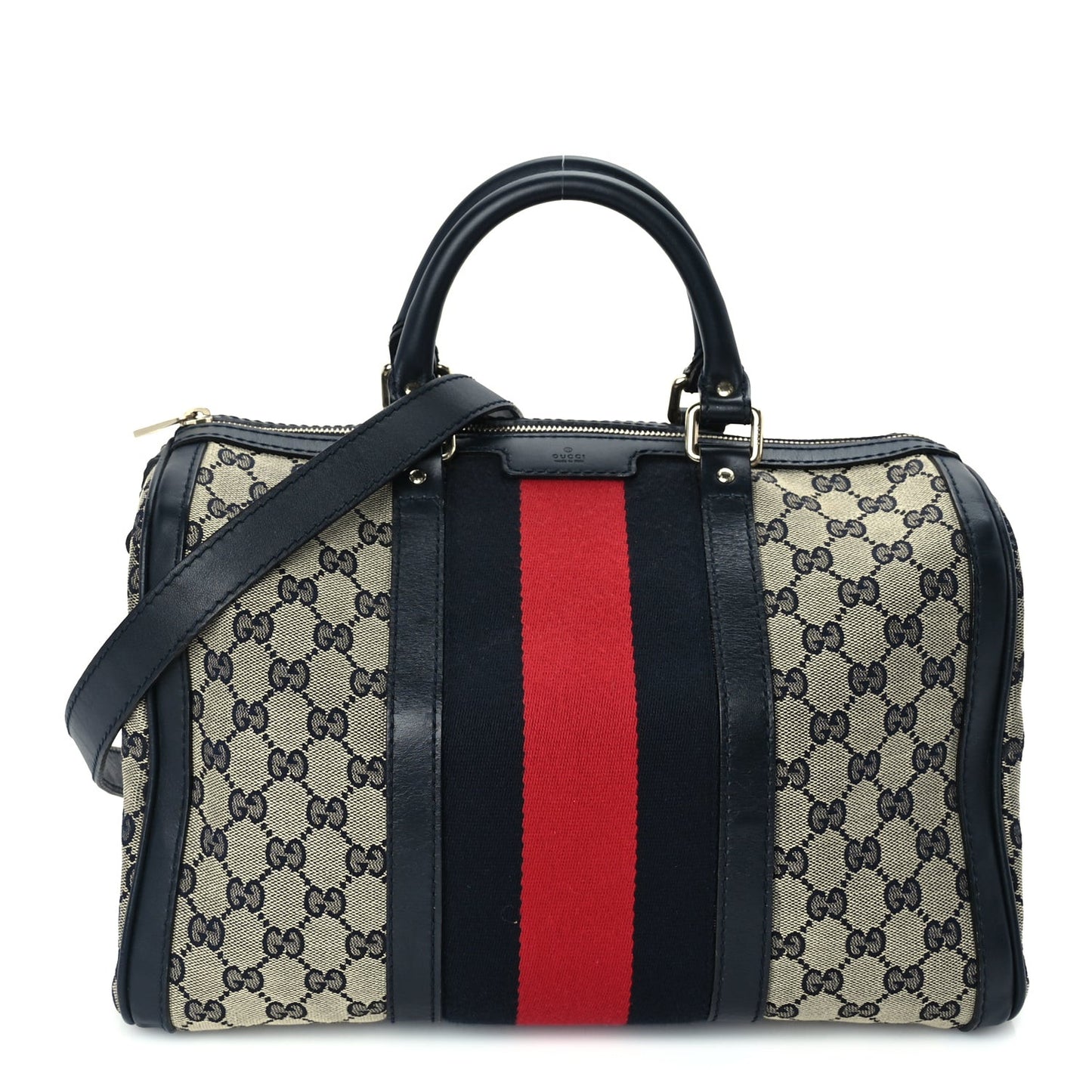 Monogram Selleria Calfskin Vintage Web Medium Boston Beige Blue