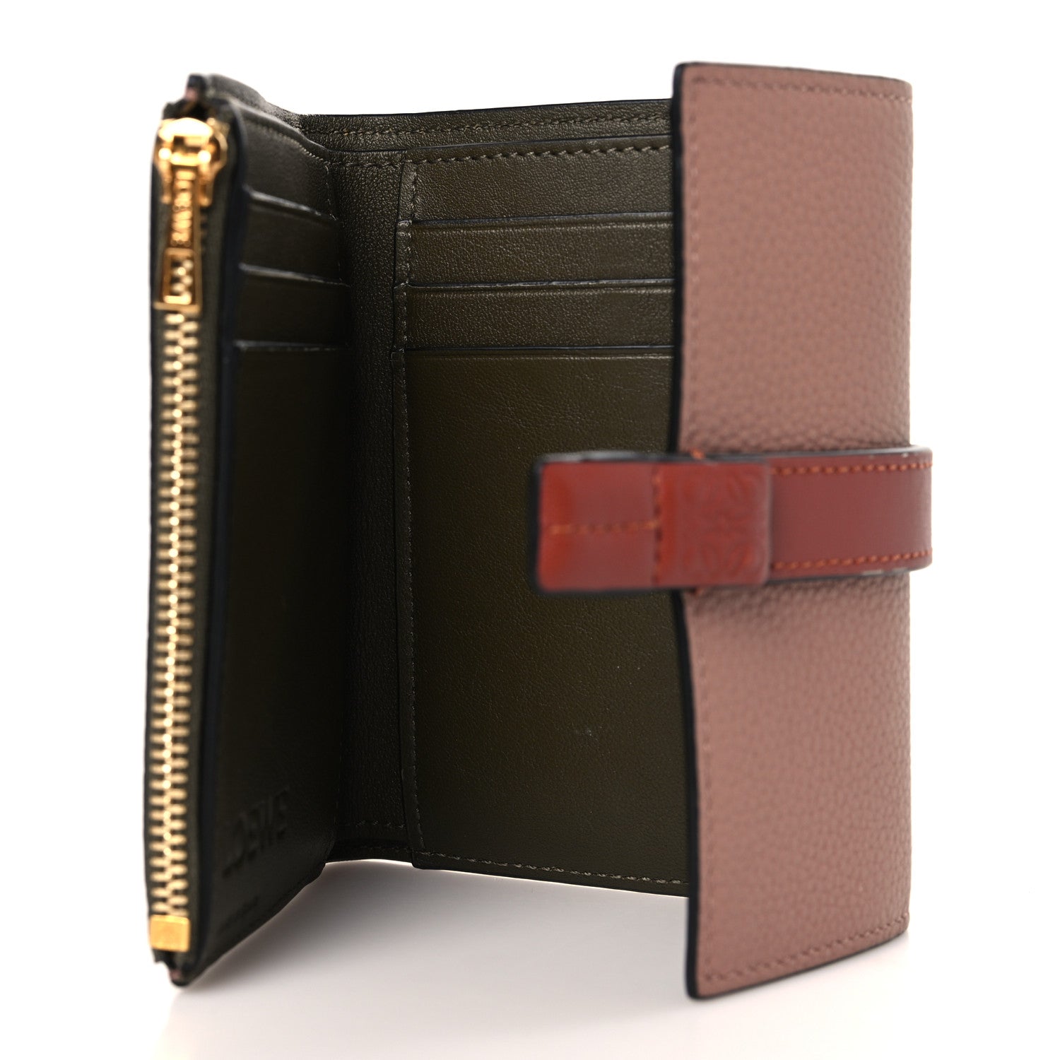 Loewe Grained Calfskin Small Vertical Wallet Dark Blush Dark Olive 5 of 7