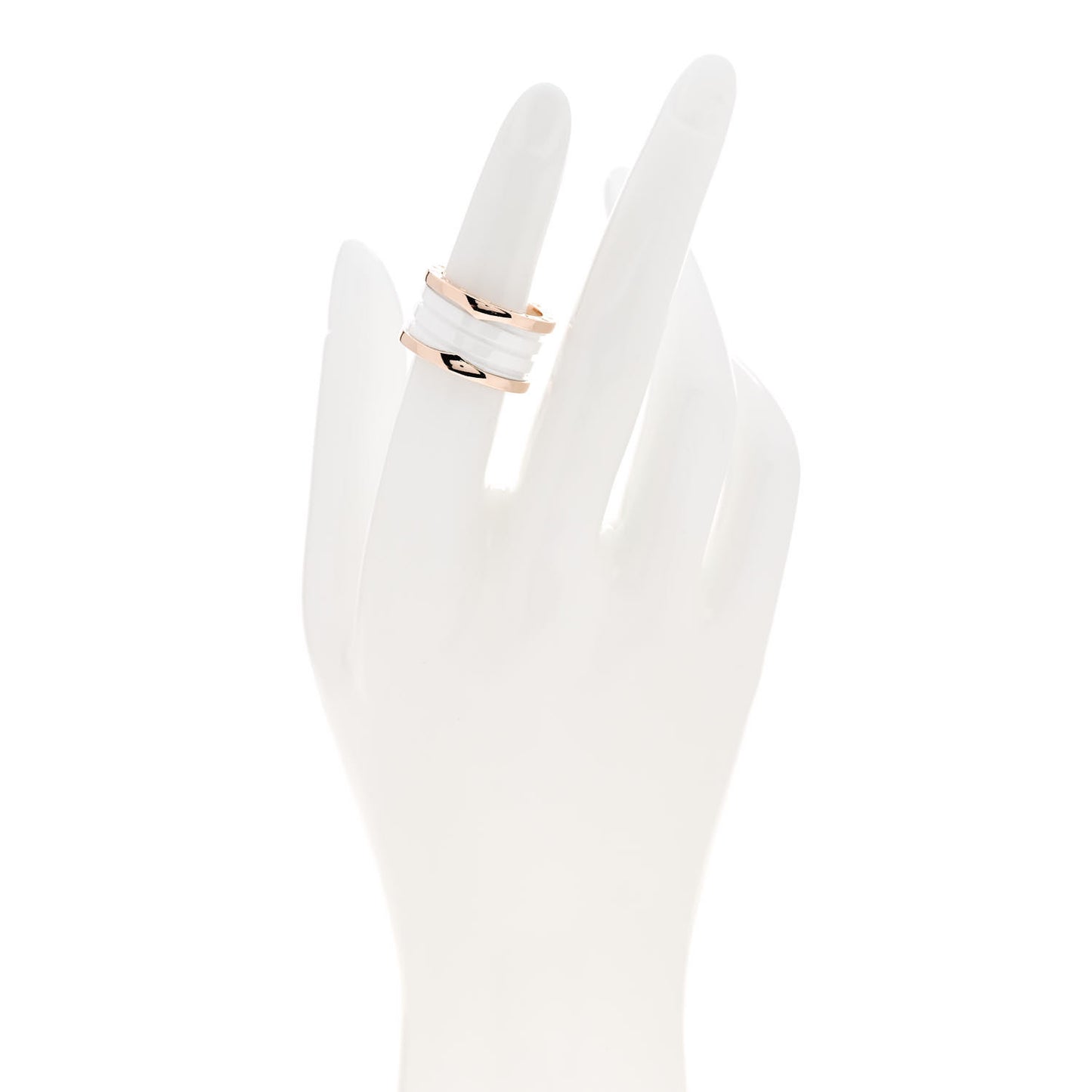 18K Rose Gold White Ceramic B.Zero1 Four-Band Ring 52 6