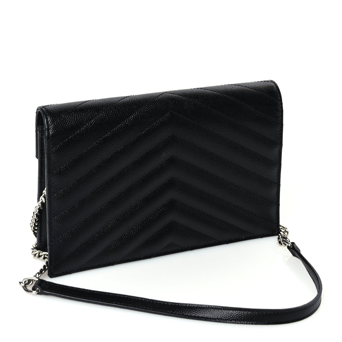 Grain De Poudre Matelasse Chevron Monogram Envelope Chain Wallet Black