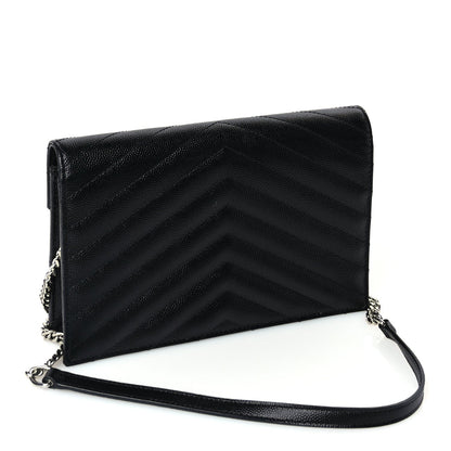 Saint Laurent Grain De Poudre Matelasse Chevron Monogram Envelope Chain Wallet Black 3 of 16