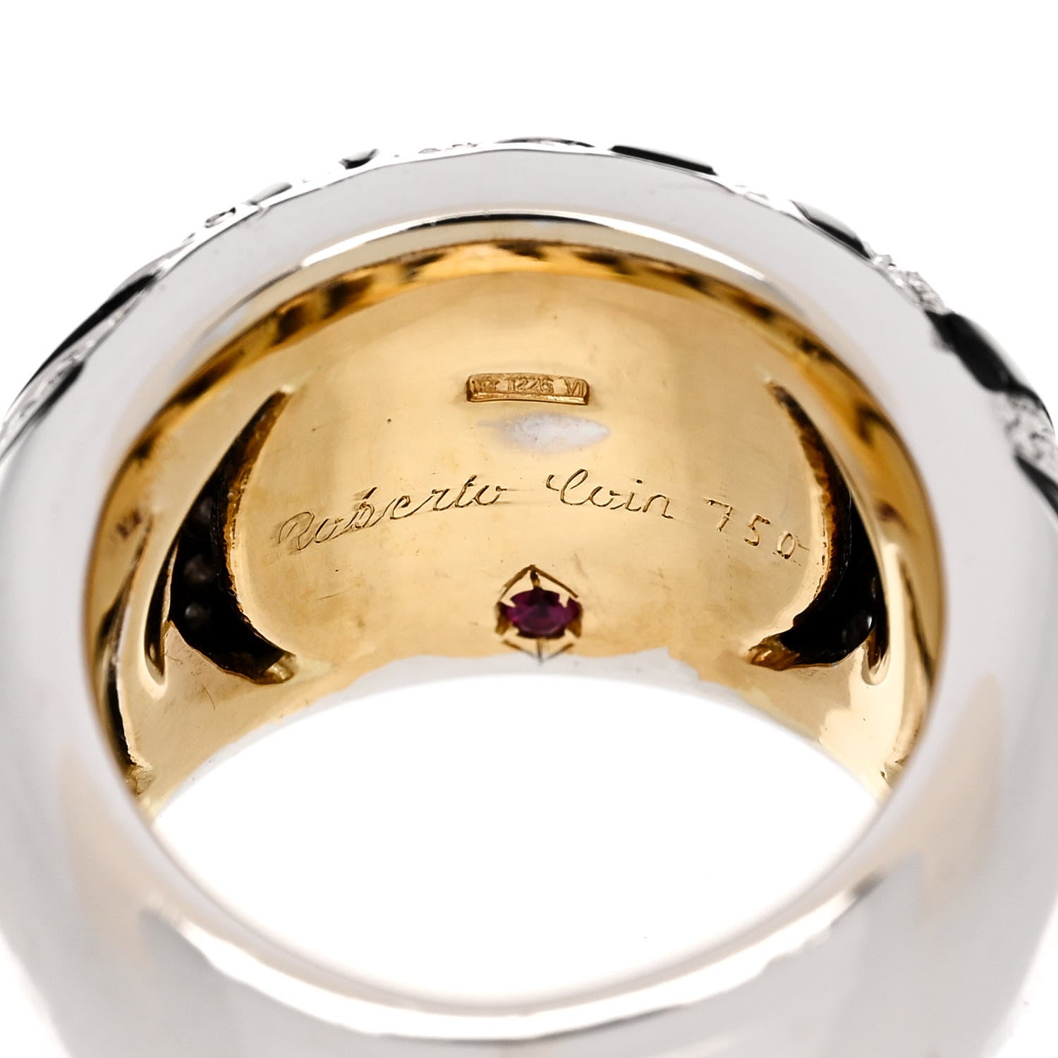 Roberto Coin 18K White Yellow Gold Enamel Diamond Zebra Ring 51 5.75 Black 4 of 4