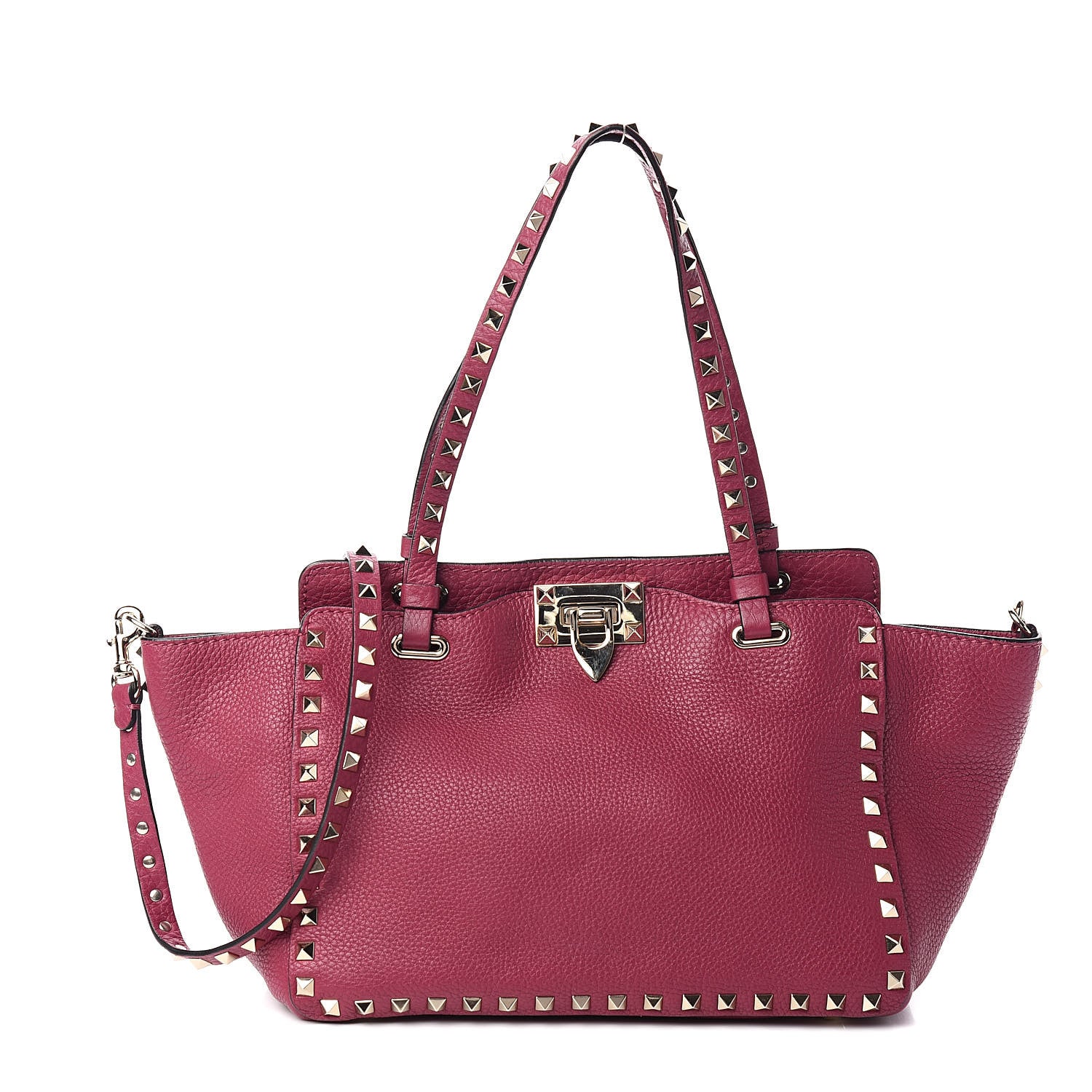 Valentino Garavani Grained Calfskin Small Rockstud Tote Deep Cyclamin 1 of 11