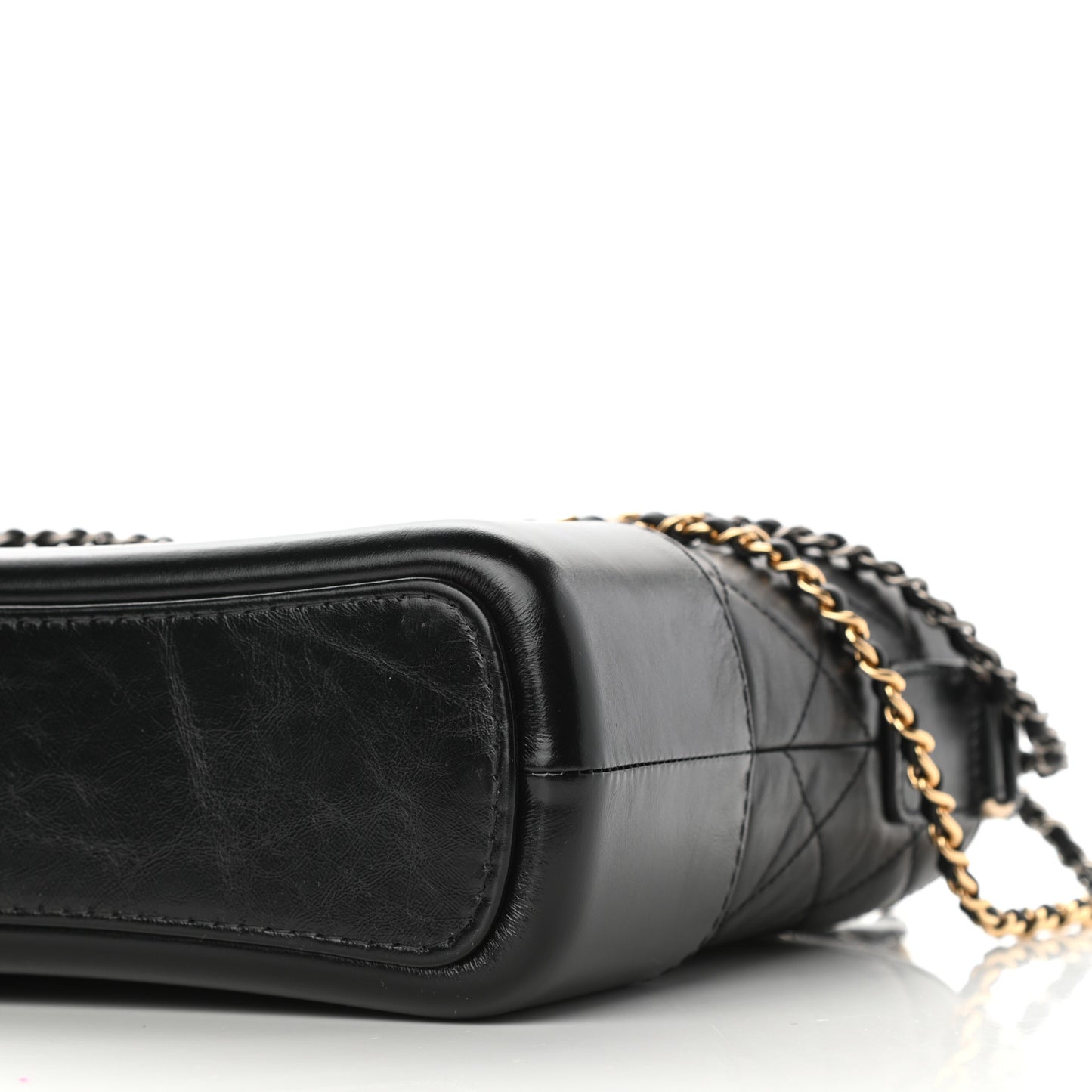 Aged Smooth Calfskin Quilted Medium Gabrielle Logo Hobo Black