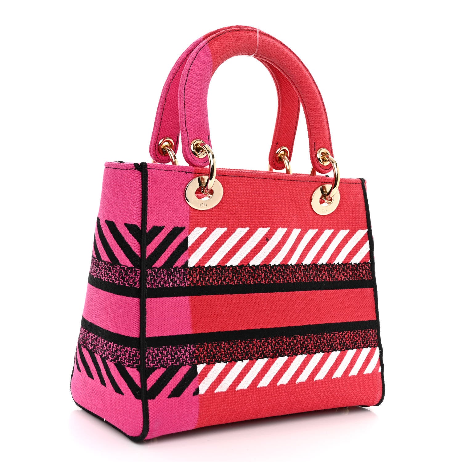 Christian Dior Canvas Embroidered Flower Pop Medium Lady D-Lite Red Pink 3 of 10