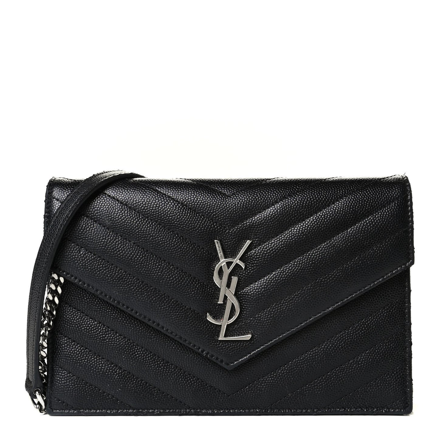 Grain De Poudre Matelasse Chevron Monogram Envelope Chain Wallet Black