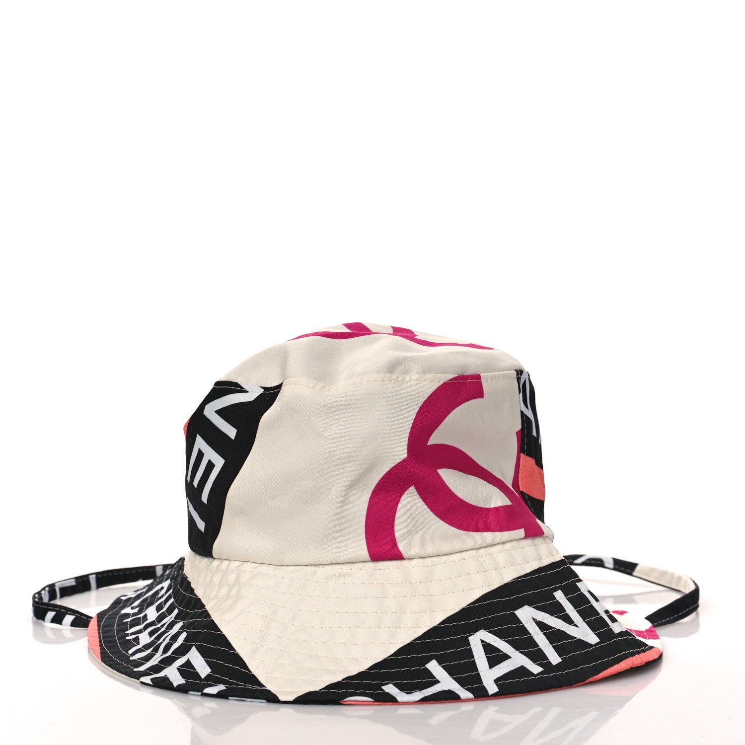 Chanel Cotton Logo Cloche Hat S Ecru Black Pink 3 of 5