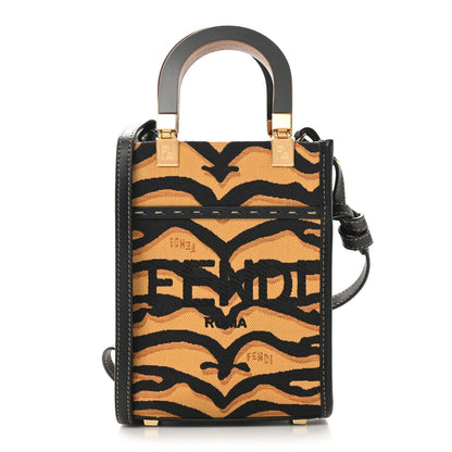 Fendi Canvas Vitello King Chinese New Year Tiger Embroidered Sunshine Shopper Tote Black Dark Yellow 1 of 7