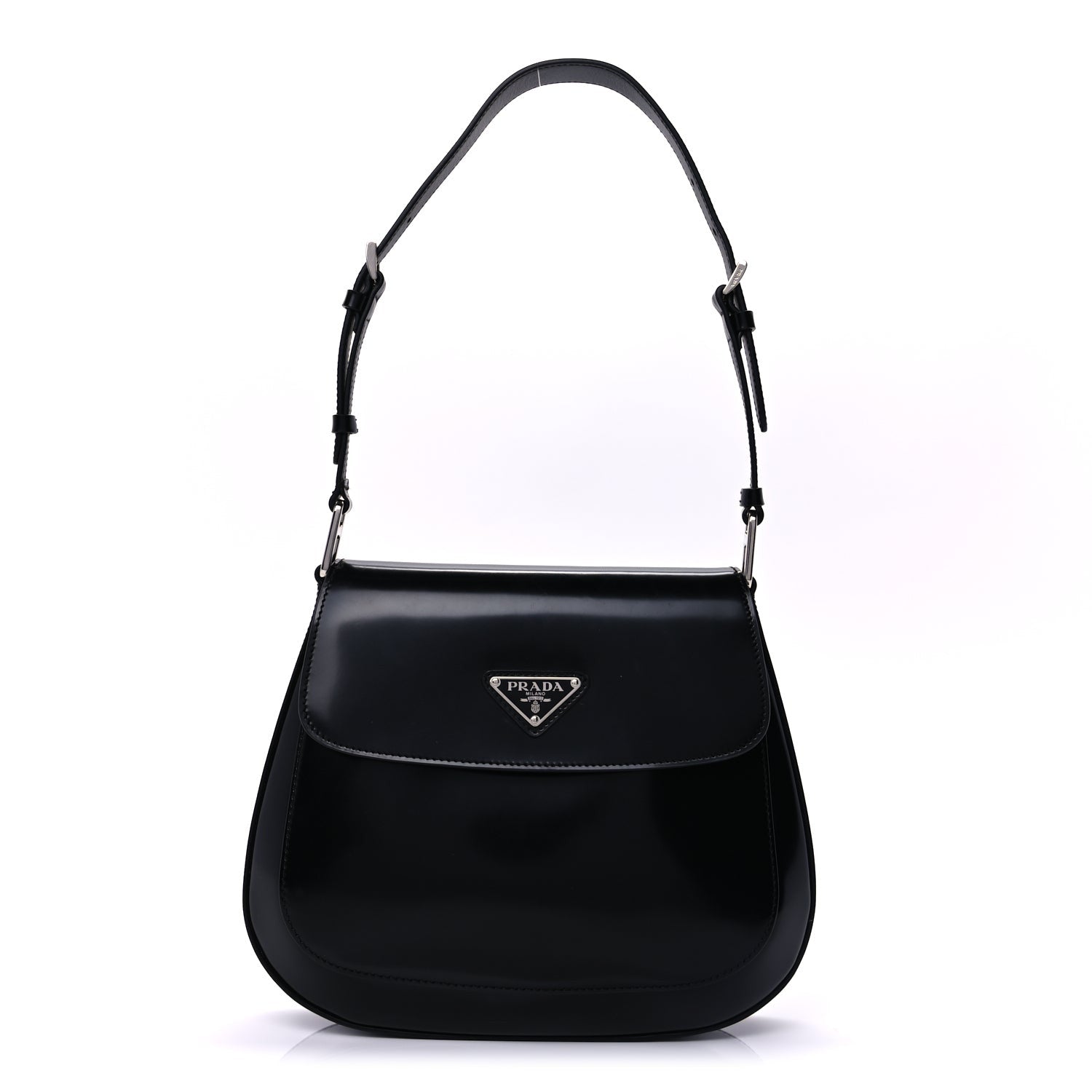 Prada Spazzolato Cleo Flap Adjustable Strap Shoulder Bag  Black 1 of 8