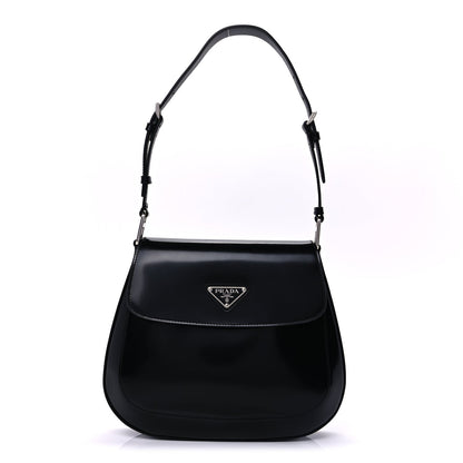 Prada Spazzolato Cleo Flap Adjustable Strap Shoulder Bag  Black 1 of 8