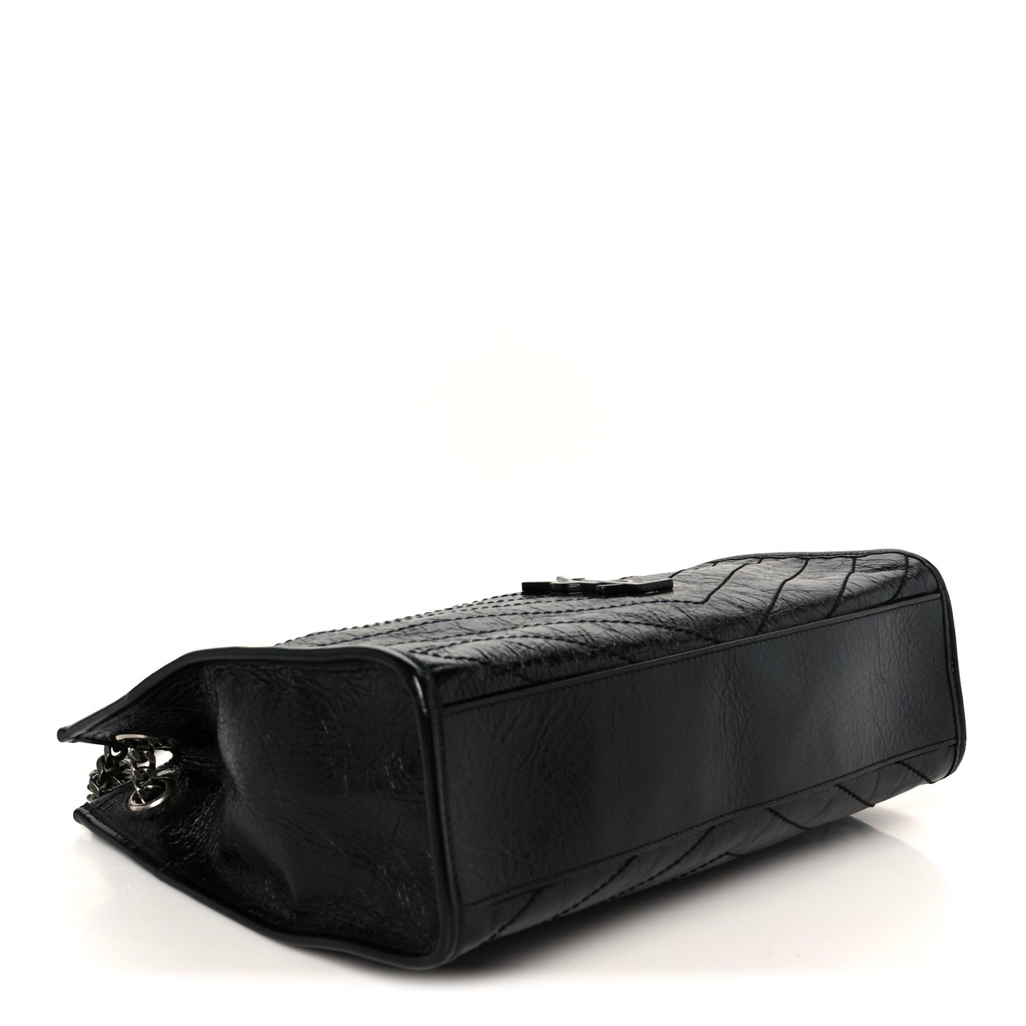 Crinkled Calfskin Matelasse Monogram Medium Niki Shopper Tote Black