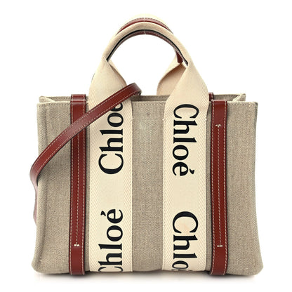 Chloe Cotton Calfskin Small Woody Ribbon Tote  White Brown 1 of 8