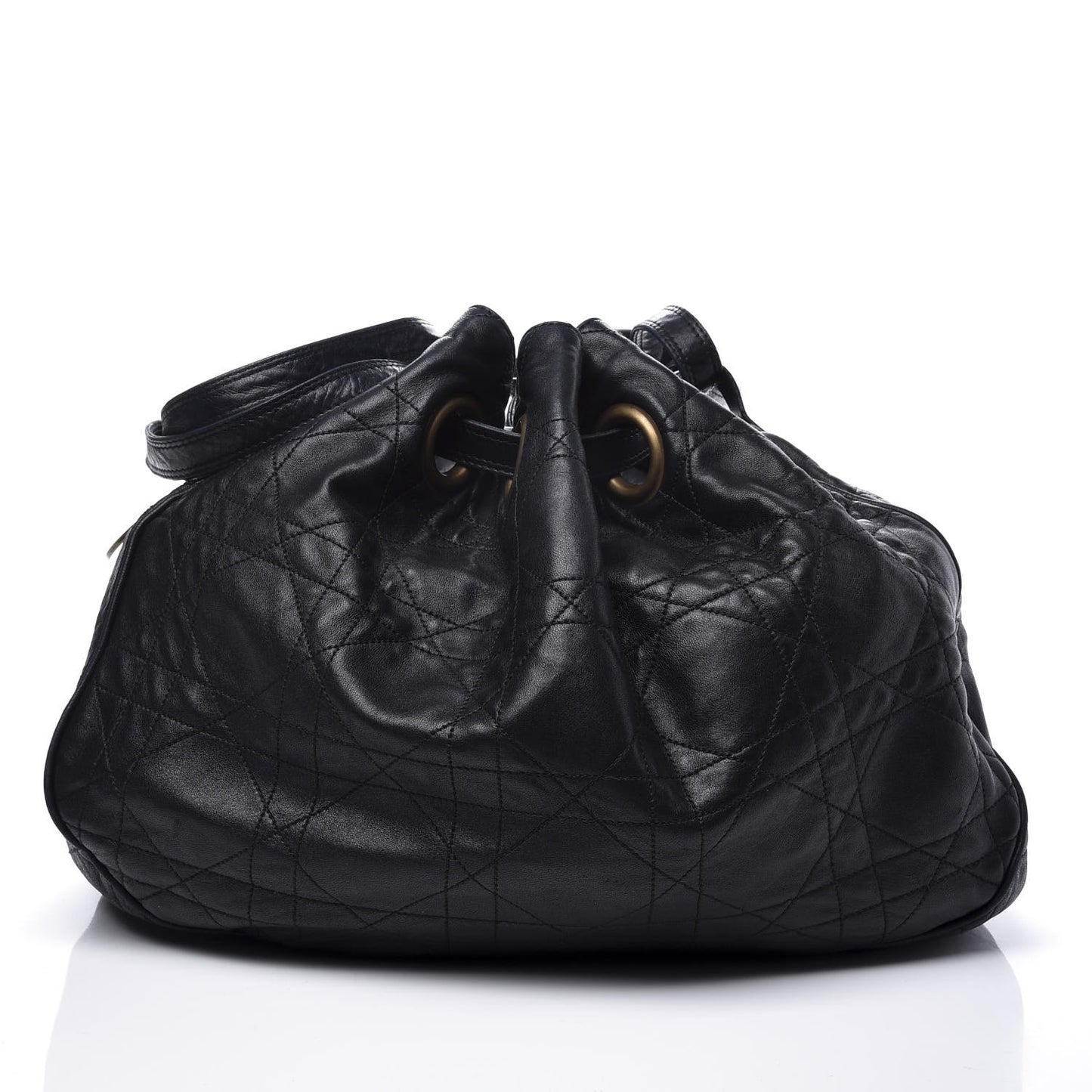 Lambskin Cannage Drawstring Bag Black