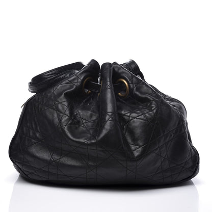 Christian Dior Lambskin Cannage Drawstring Bag Black 2 of 14