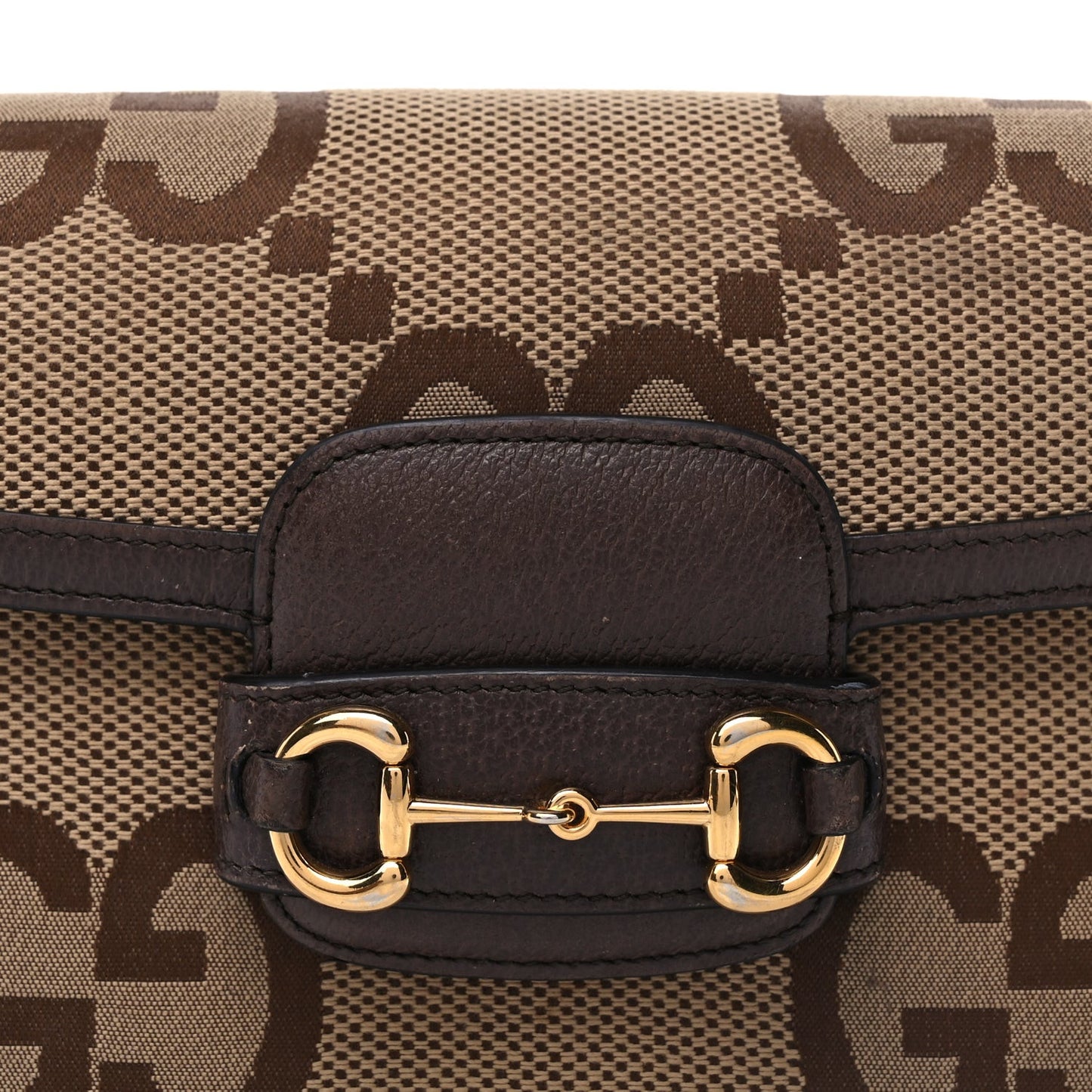 Monogram Jumbo GG Textured Dollar Calfskin Web Mini Horsebit 1955 Shoulder Bag Camel Ebony New Acero