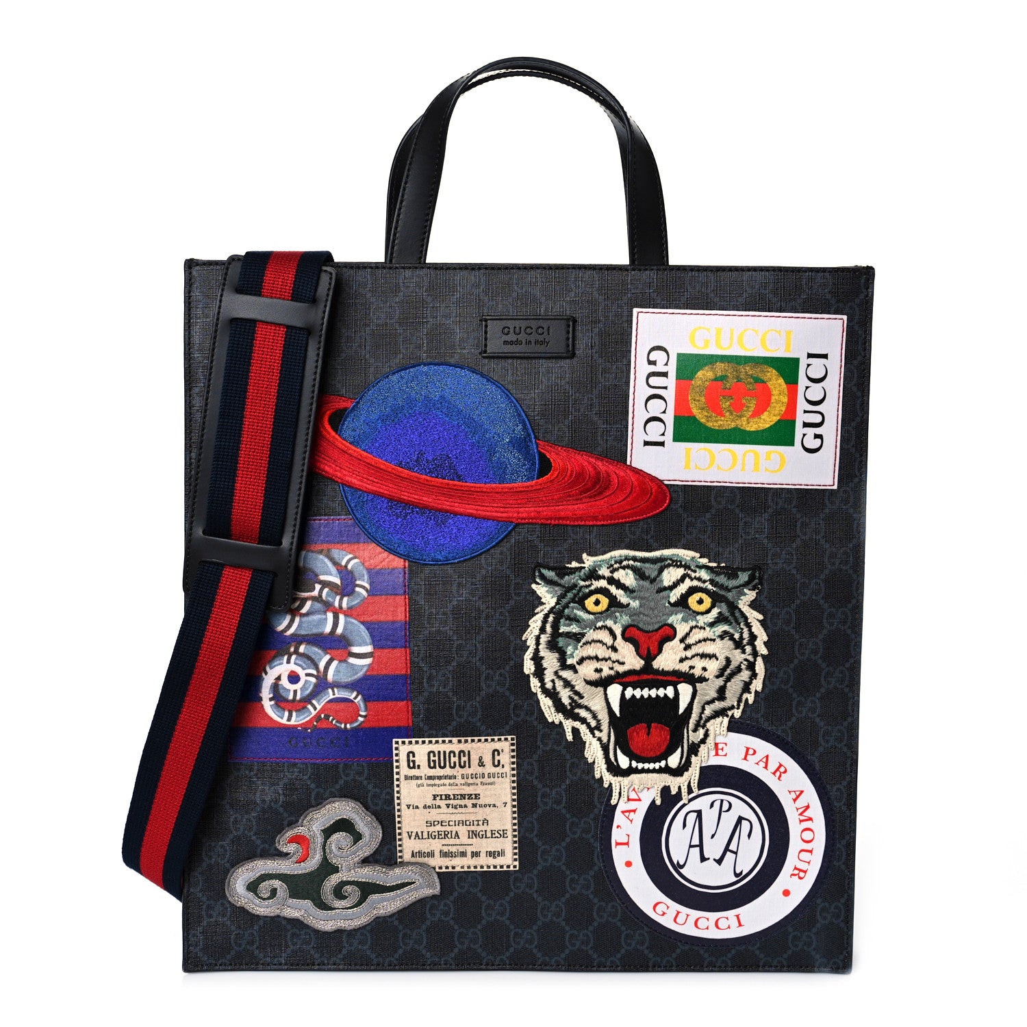 Gucci GG Supreme Monogram Night Courrier Vertical Tote Black Multicolor 1 of 9