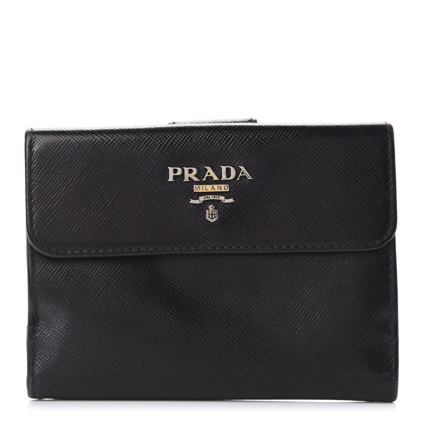 Saffiano Metal French Flap Compact Wallet Black