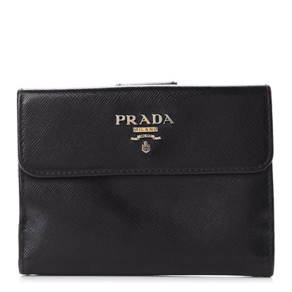 Prada Saffiano Metal French Flap Compact Wallet Black 1 of 10