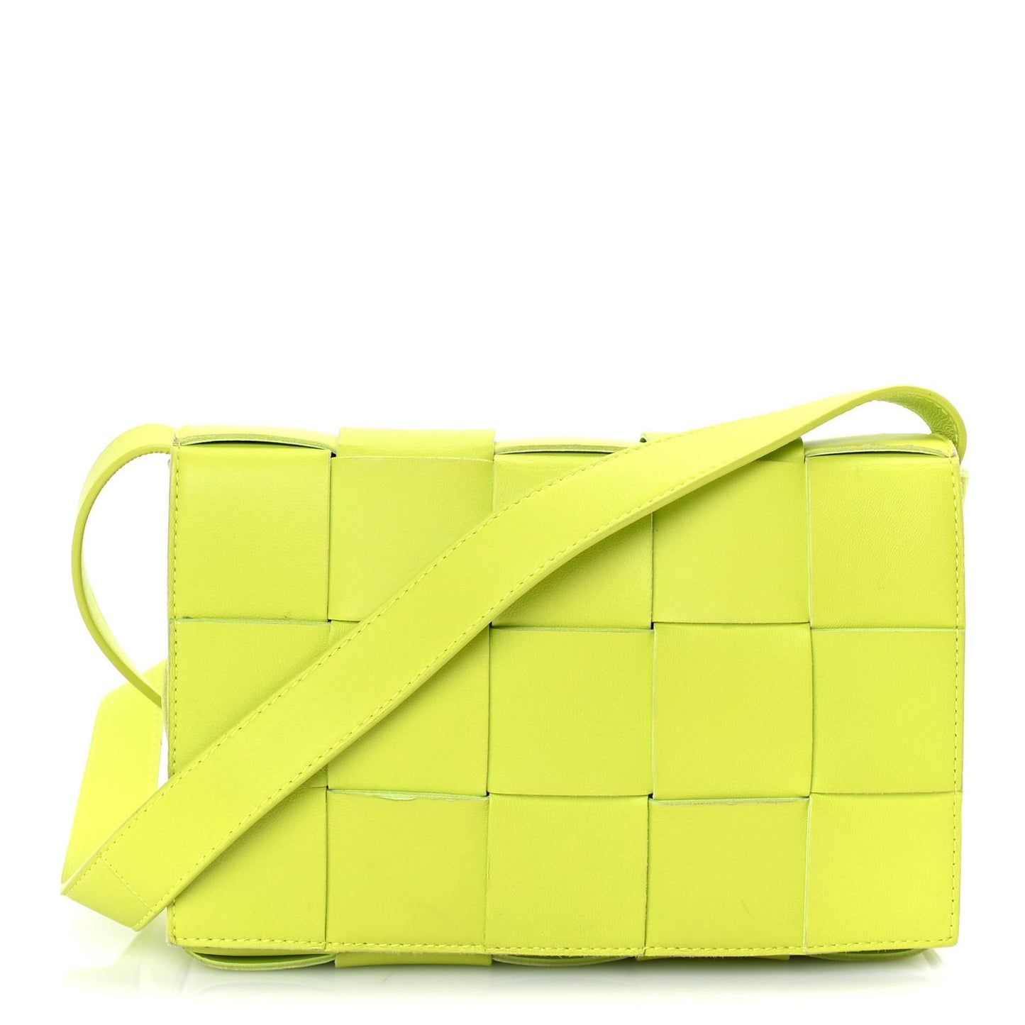Lambskin Maxi Intrecciato Cassette Crossbody Bag Acid Kiwi