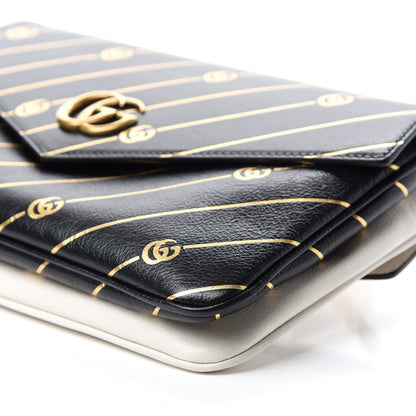 Gucci Calfskin Diagonal GG Medium Thiara Double Envelope Shoulder Bag Black White 8 of 11