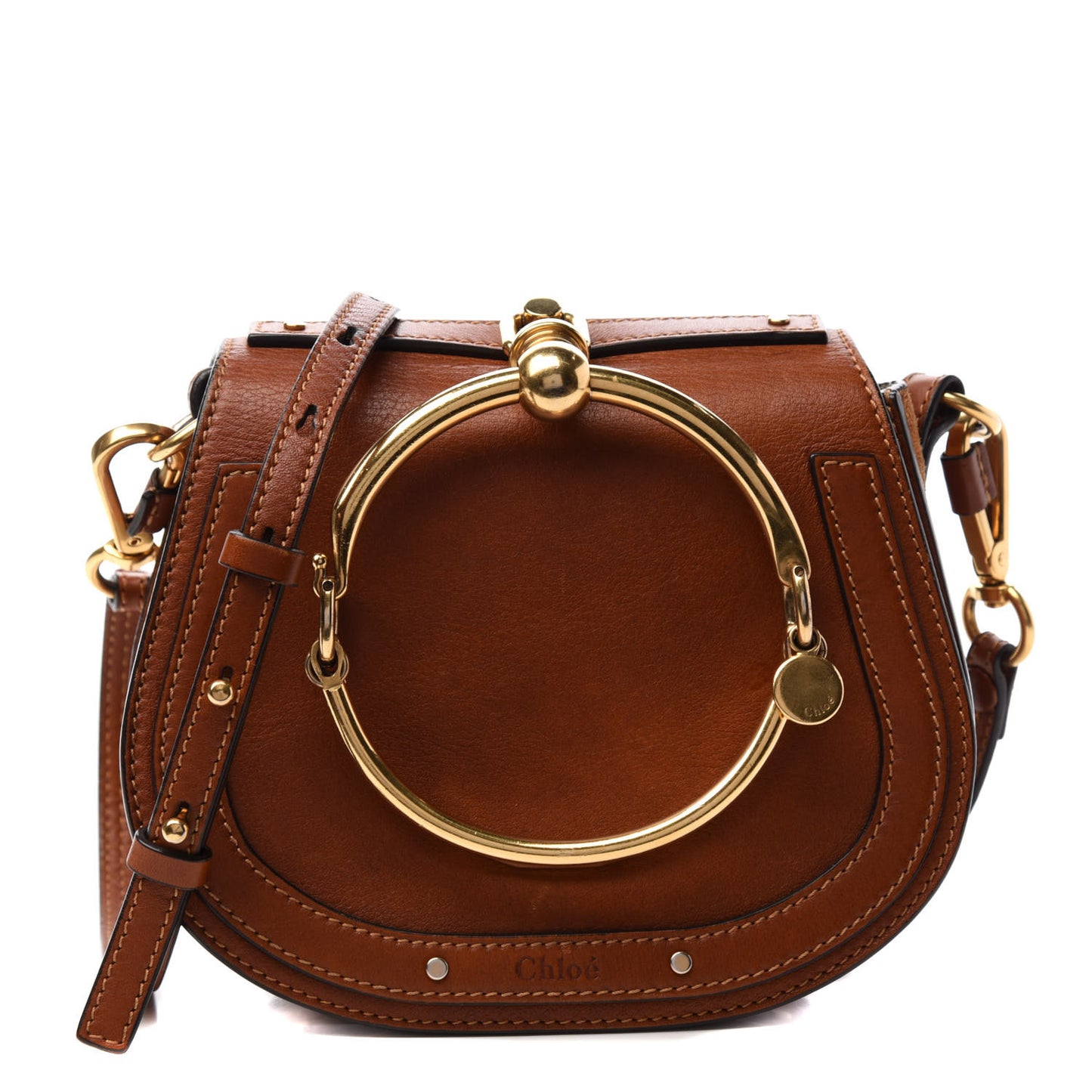 Calfskin Suede Small Nile Bracelet Bag Caramel
