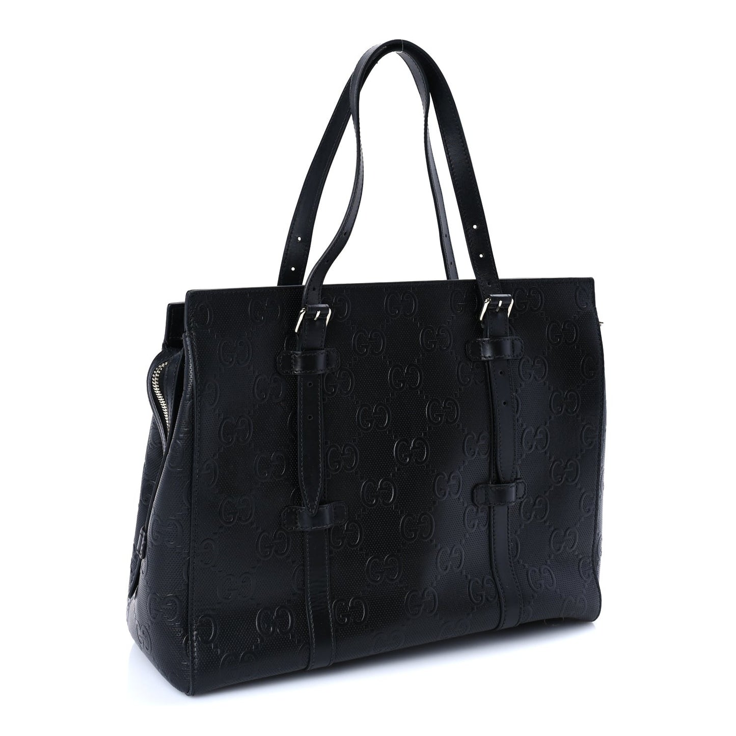 Calfskin GG Tennis Embossed Tote Bag Black