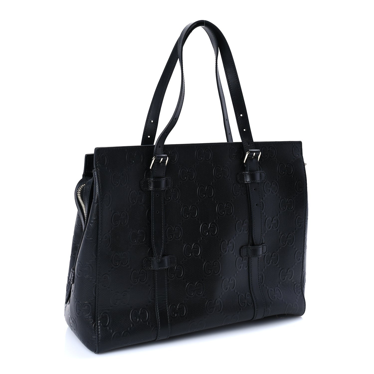 Gucci Calfskin GG Tennis Embossed Tote Bag Black 2 of 8