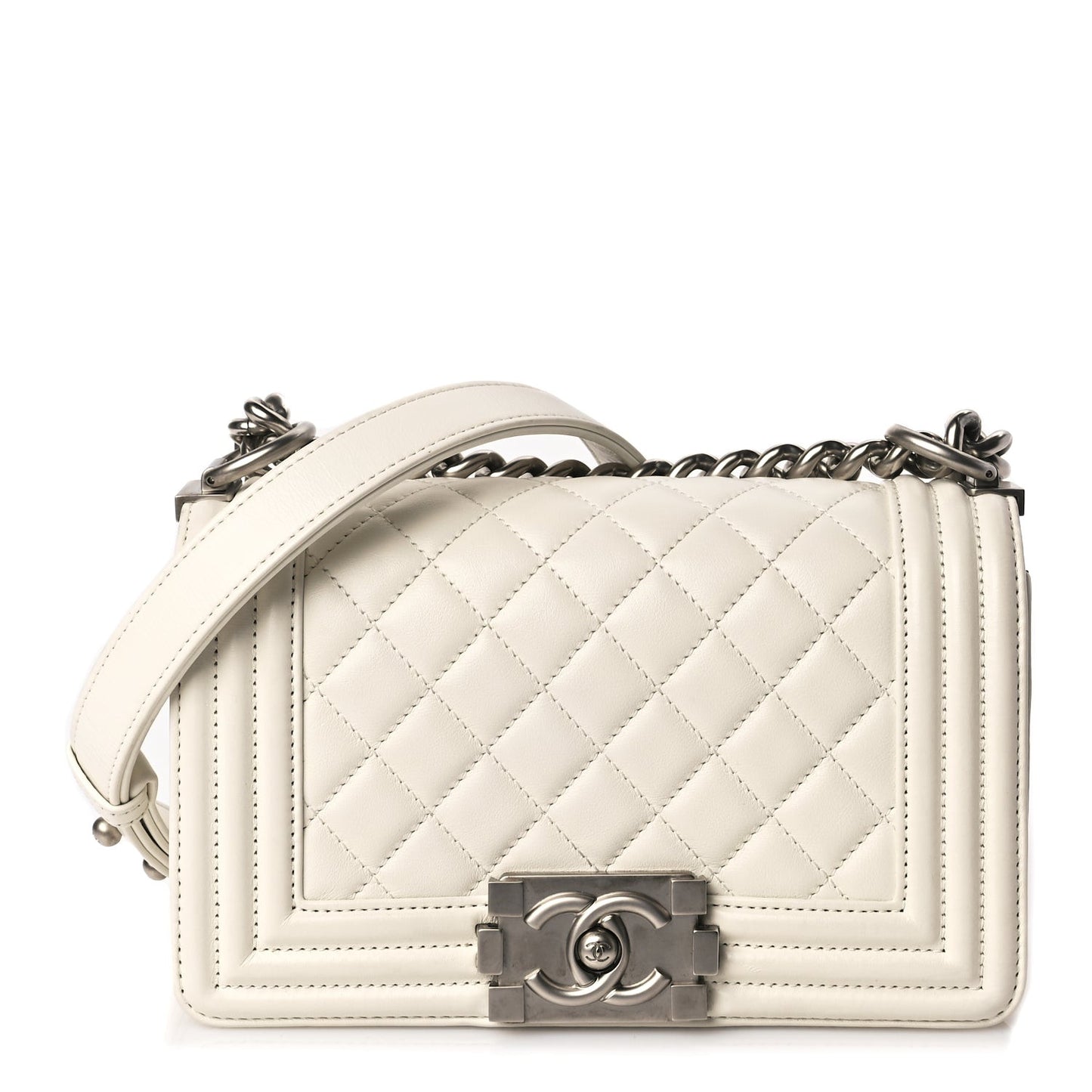 Calfskin Quilted Small Boy Flap White