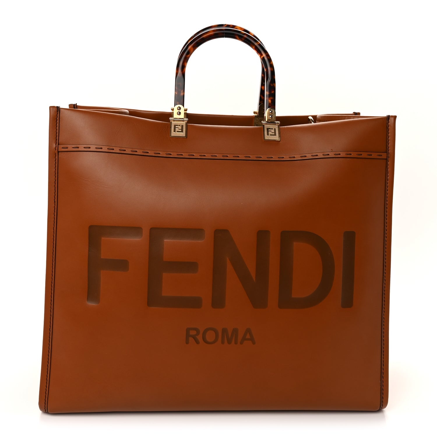 Fendi Vitello King Plexiglass Large  Sunshine Shopper Tote  Cuoio 1 of 8