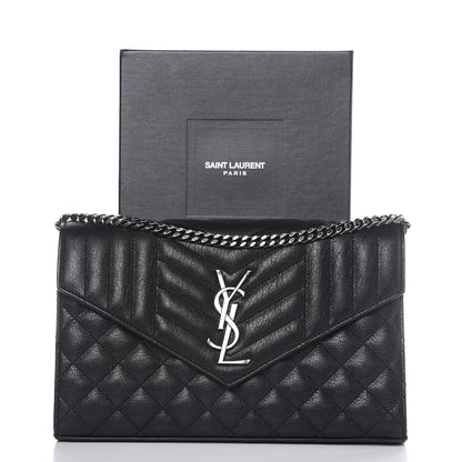 Saint Laurent Sheepskin Tri-Quilt Monogram Envelope Chain Wallet Black 8 of 8