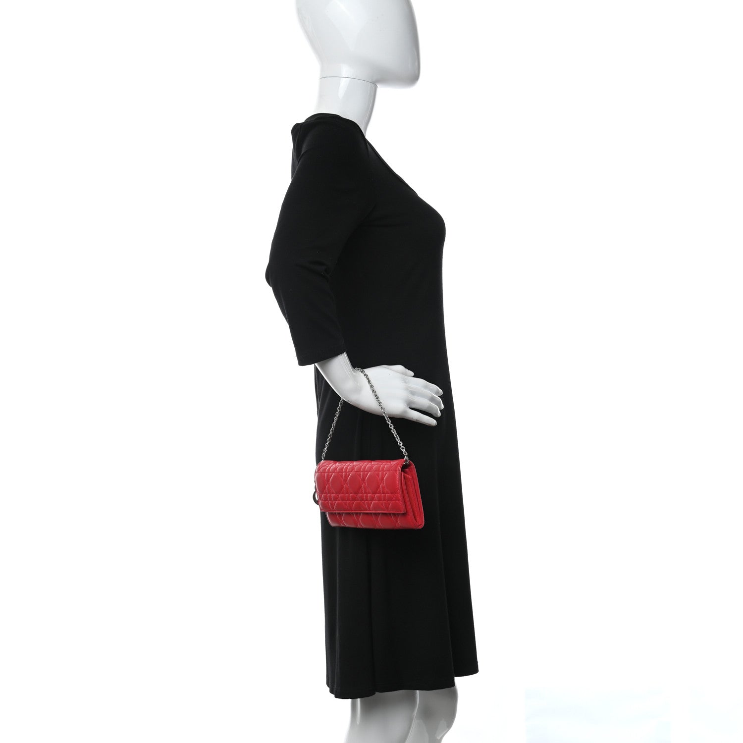 Christian Dior Lambskin Cannage Rendez-vous Chain Wallet Red 3 of 10