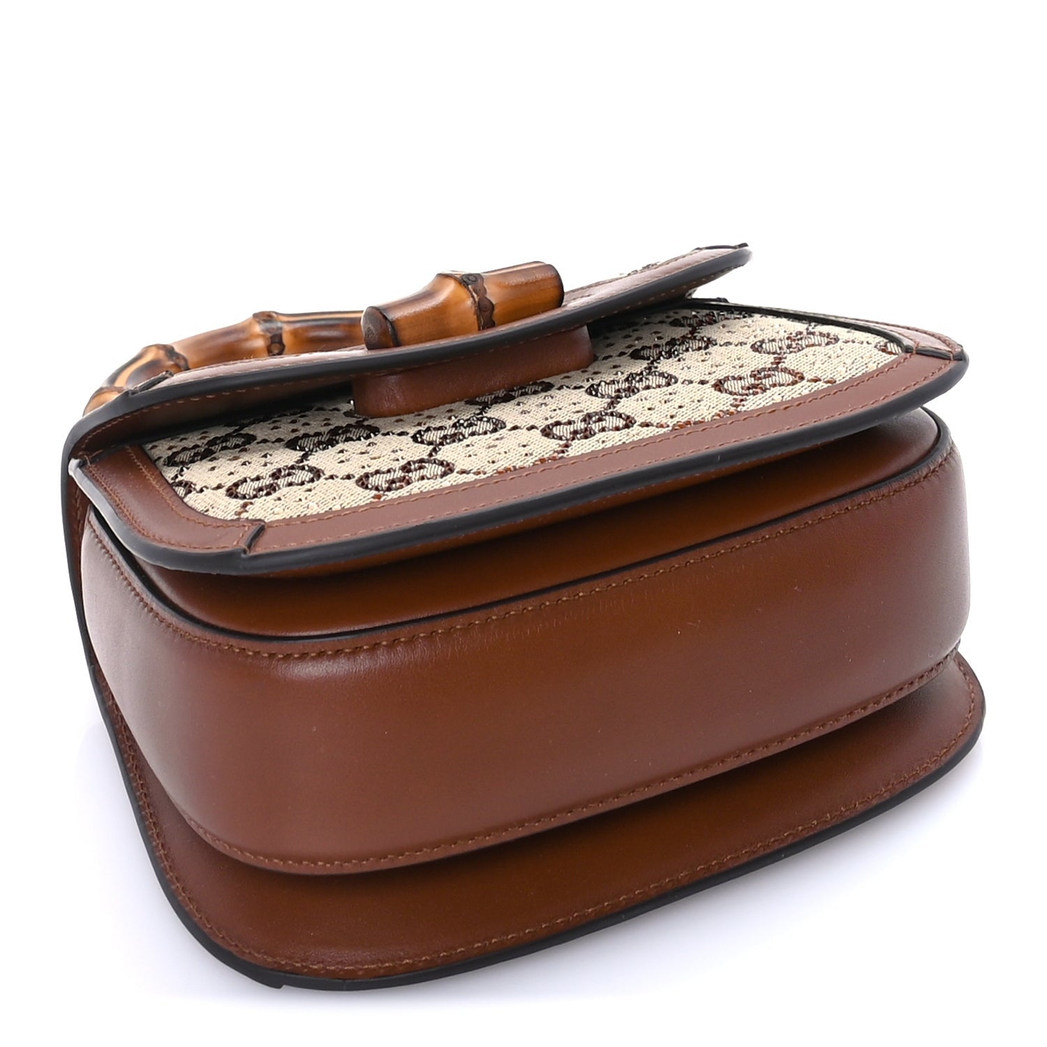 Gucci New Canvas Charisma Calfskin Crystal GG Monogram Small Bamboo 1947 Top Handle Bag Camel Ebony 3 of 7