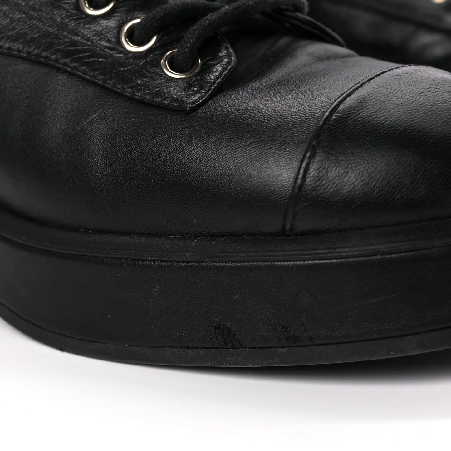 Lambskin Quilted Lace Up Combat Boots 37 Black