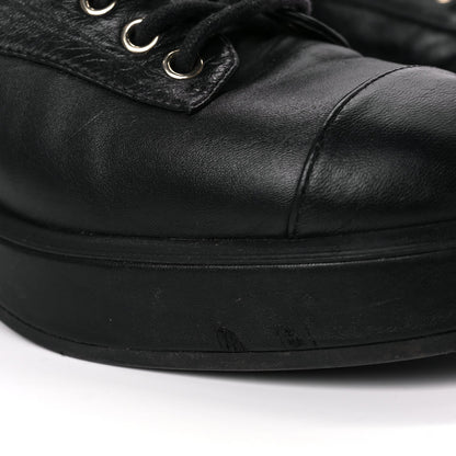 Chanel Lambskin Quilted Lace Up Combat Boots 37 Black 9 of 12