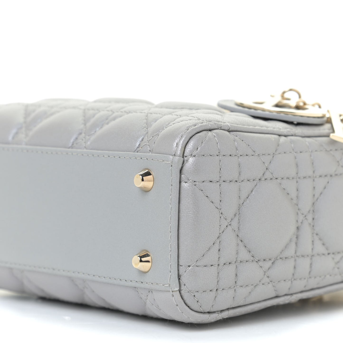 Metallic Lambskin Cannage Mini Lady Dior Grey